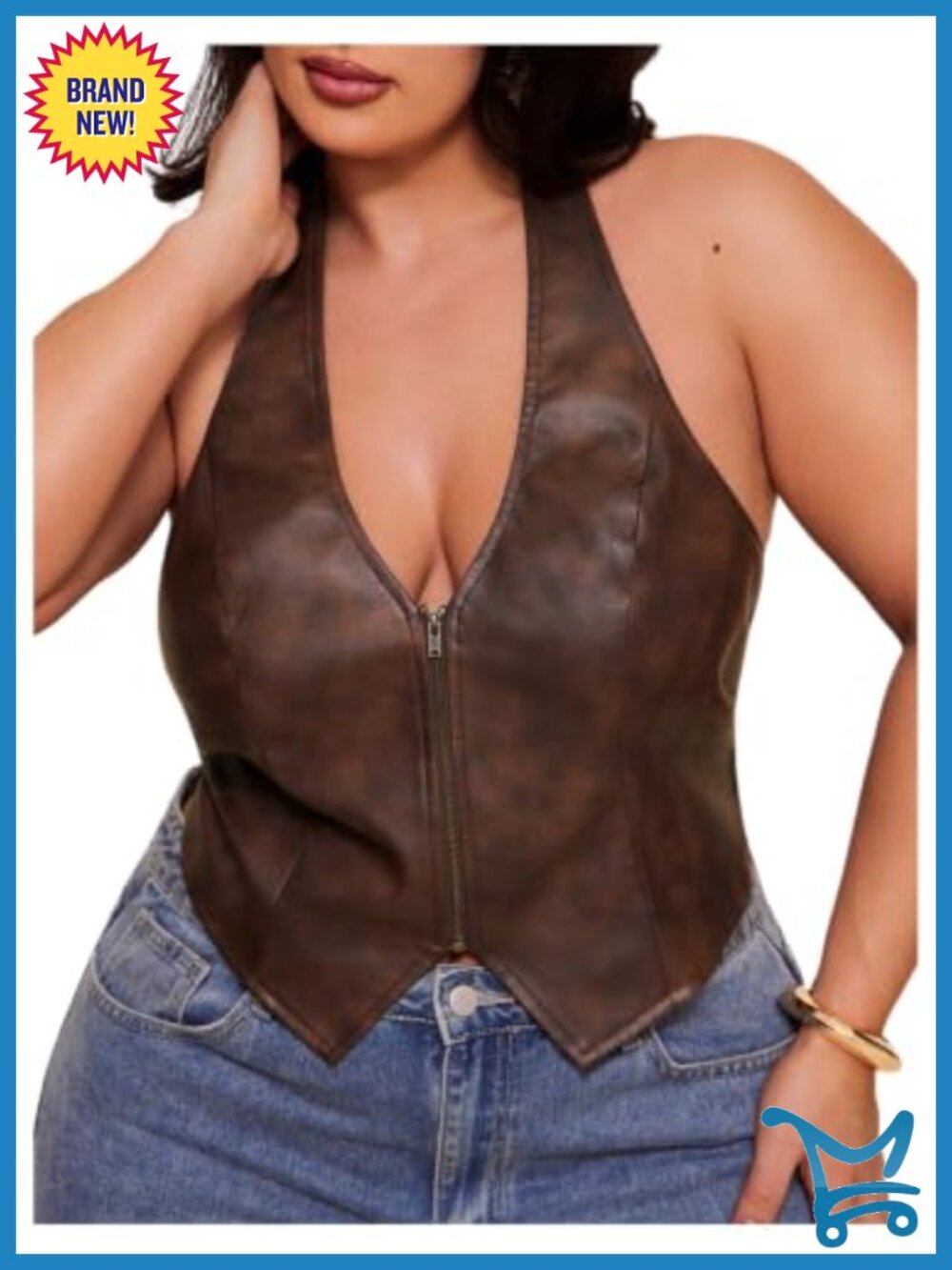 Milumia Women's Plus Size Lace Up PU Leather Halter Tank Top